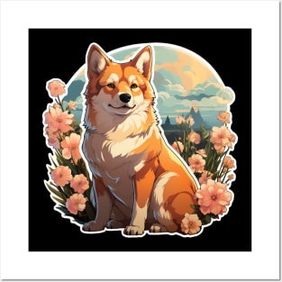 Shiba Inu  Dog Vintage Floral Posters and Art